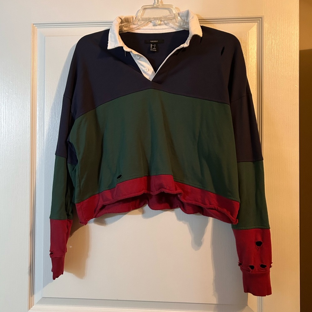 Forever 21 Women's Colorblock Sweater - Navy, Green, Red